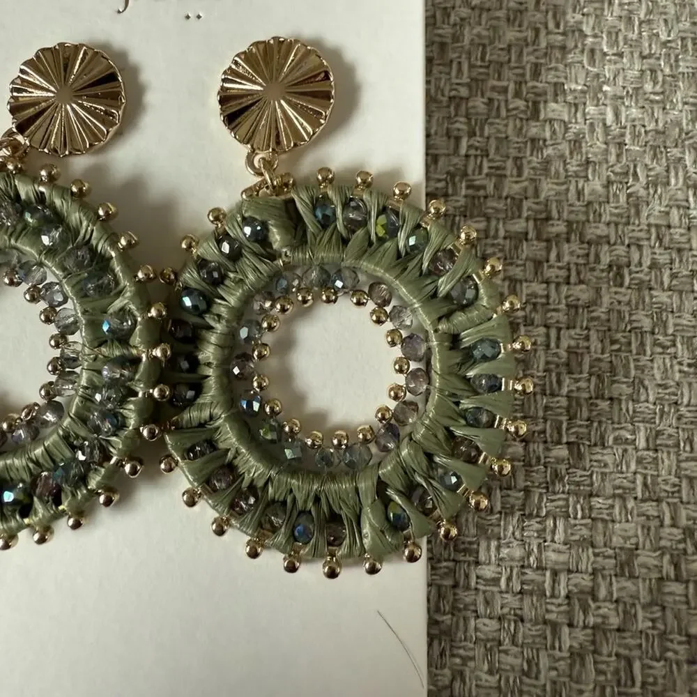 J. Crew Green Beaded circle earrings